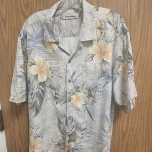 Tommy Bahama Short Sleeve Floral Leaves Print Shirt Sz L Silk Shirt